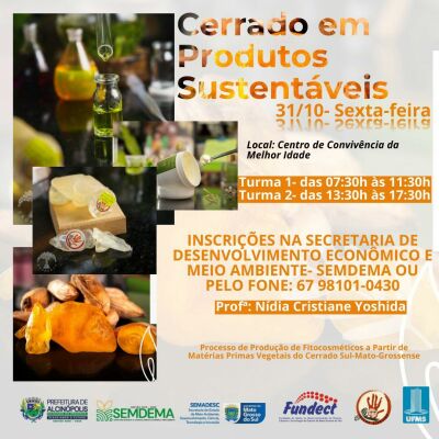 Imagem da notícia Prefeitura de Alcinópolis abre inscrições para oficina gratuita Cerrado em Produtos Sustentáveis no dia 31 de outubro